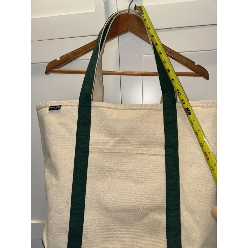 Lands End Boat and Tote XL Tote Bag Handbag Green Ivory USA - Picture 5 of 10